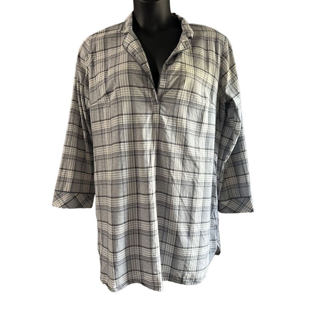 Victoria's Secret Women's White & Gray Plaid Print Flannel Pajama Top Size M
